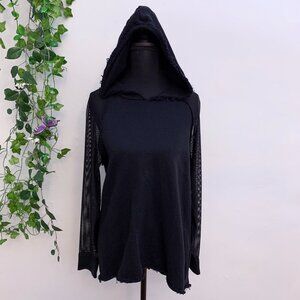 Elie Tahari Sport Black Mesh Hooded Sweater Shirt Medium